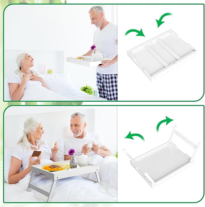 Artmeer X-Large Bamboo Bed Tray with Device Slot and Folding Legs, White | X-large FSC-certified bamboo bed tray with device slot, folding legs and extra space for meals, laptops and reading in bed.