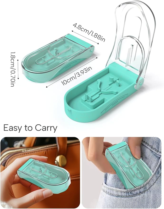 Pill Cutter with Medicine Labels Stickers, Easy to Carry and Use Pill Splitter, Splitter Provides Drug Prompts, Assist Family Members in Using Drugs Quickly and Safely (Blue Green)