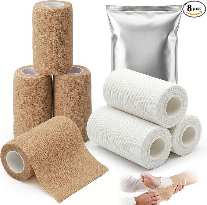 Geiserailie 4 Rolls 3 Inches x 10 yd Unna Boot Bandage Gauze Dressing with Zinc Oxide, 4 Rolls 2.95 Inches Self Adhesive Cover Wrap Customized Compression, Soft Cast, Individually Packaged
