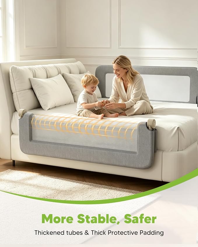 Bed Rail for Toddlers, 71IN Baby Bed Rail Guard Folding Up, Child Safety Side Railing Guards with Reinforced Anchor for Twin, Full, Queen, King Bunk Size Bed —Grey