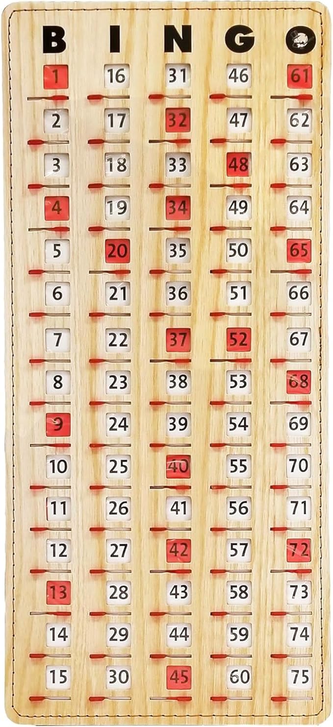 MR CHIPS Large 14.75" L x 6.75" W Jam-Proof Finger Tip Bingo Master Board Card with Large 3/4" Sliding Windows, Thick 5 Ply Cardboard, Tan Woodgrain Style, Perfect for Tracking Bingo Games