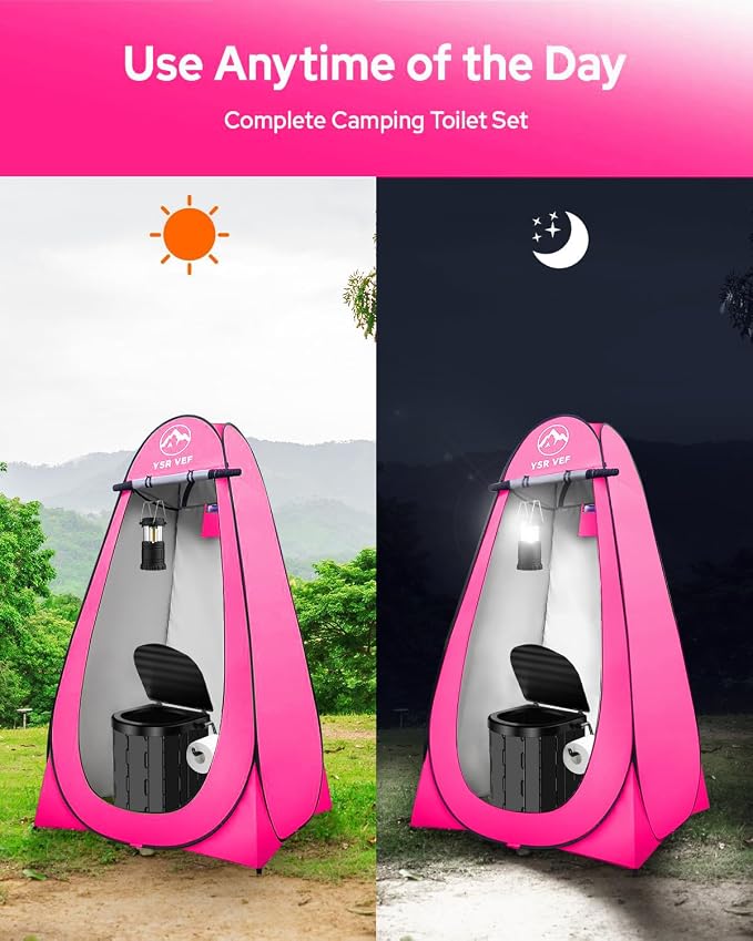 Portable Toilet Kit, Camping Toilet with Pop-Up Privacy Tent and Poo Gel Toilet Bags, Washable Portable Outdoor Showers Changing Rooms