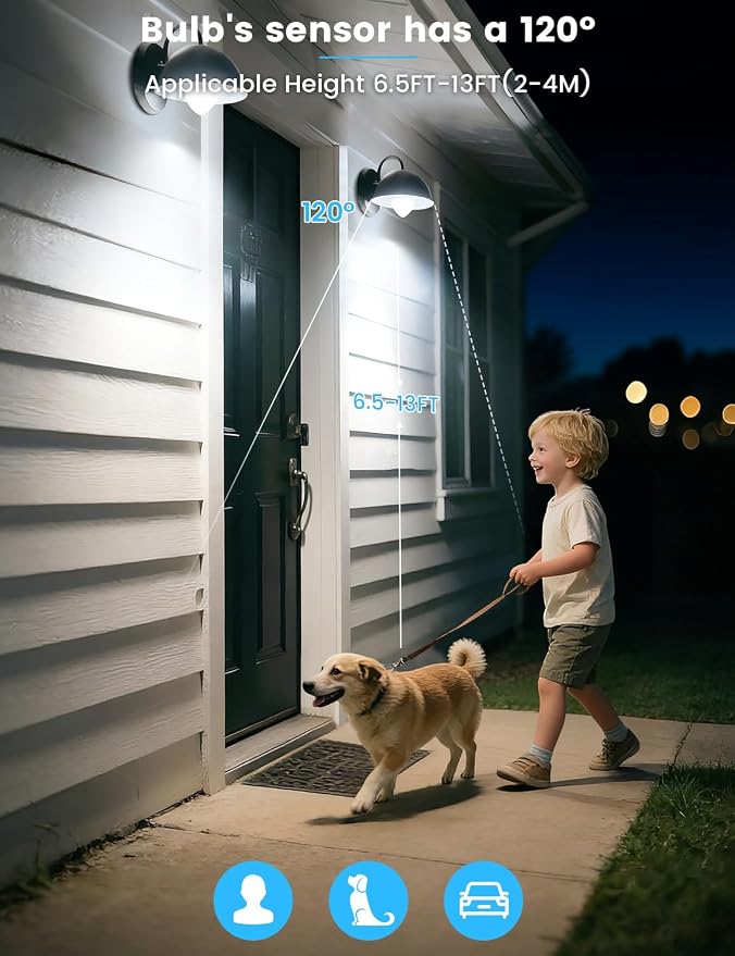 Motion Sensor Light Bulbs 13W (100W Equivalent), 3 Pack A19 E26 Motion Activated Dusk to Dawn LED Bulb, 5000K Daylight Security Light for Indoor Outdoor, Infrared Detector for Garage Porch Stairs