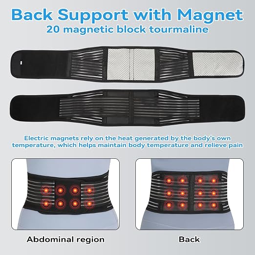 Back Support with Magnet, Tourmaline Magnetic Back Braces for Lower Back Pain Relief, Self Heating & Soothing Waist Band, Lumbar Support Belt for Herniated Disc/Sciatica (Large)