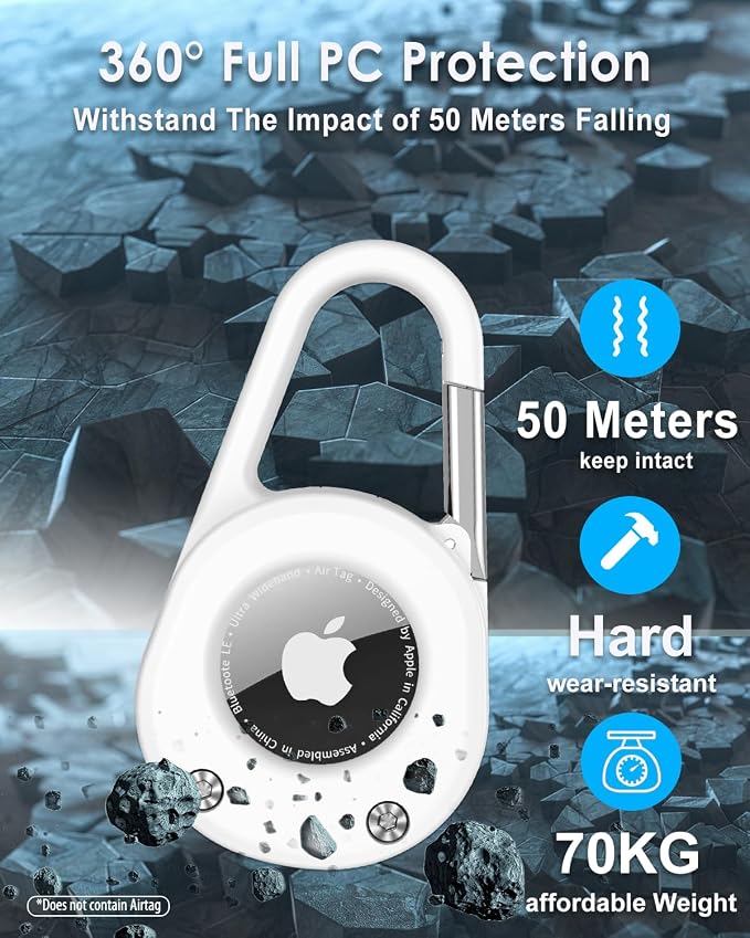 SCALLOP for AirTag (1st & 2nd Gen) Keychain with Carabiner,Thick Hard PC Air Tag Holder,IPX8 Waterproof,Secure Lock