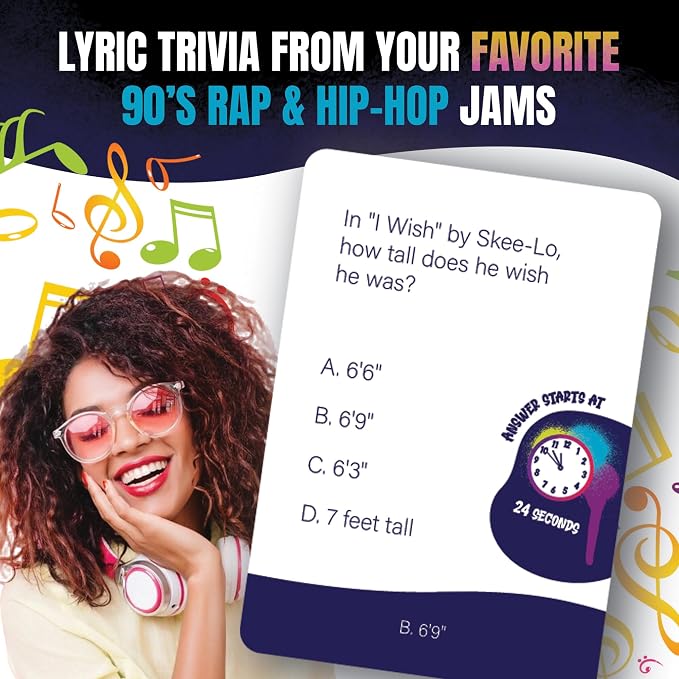 Lyric Legend 90s Hip-Hop and Rap Music Trivia - Adult Games for Game Night - Good for Groups – Finish The Lyrics Party Game - Multiple Choice, Listen While You Play with Included Playlist!