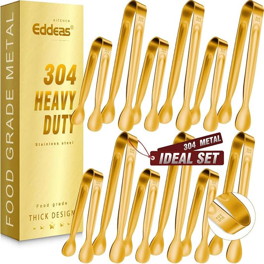12PCS Mini Tongs For Serving, 2 Sizes 6 & 4 Inch Ice Tongs Mini Gold Sugar Stainless Steel Tong, Small Kitchen Tiny Food Tongs for Appetizers,Tea Party, Coffee Bar,Desserts & Ice Bucket