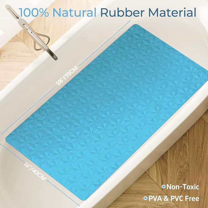 Non Slip Bathtub Mat for Bath Tub Shower - Natural Rubber Mat with 241 Suction Cups - Soft Bathroom Safety Mat - Unique Diamond Pattern - Fatigue Relief - Machine Washable - 16 × 28 Inch