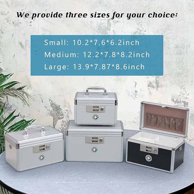 KYODOLED Locking Key Medicine Box,First Aid Key Safe Box with Lock,Key Medication Storage Lock Box for Drugs Use, 12.2'' x 7.8'' x 8.2'' White