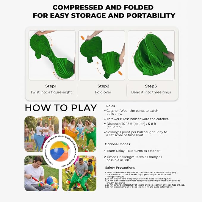 Granny Pants Yard Game, Granny Pants with Bouncy Balls & Pump, Giant Pants Outdoor Game & Big Pants Ball Catch Game, Granny Pants Game for Kids & Adults, Perfect for Family Reunion Games