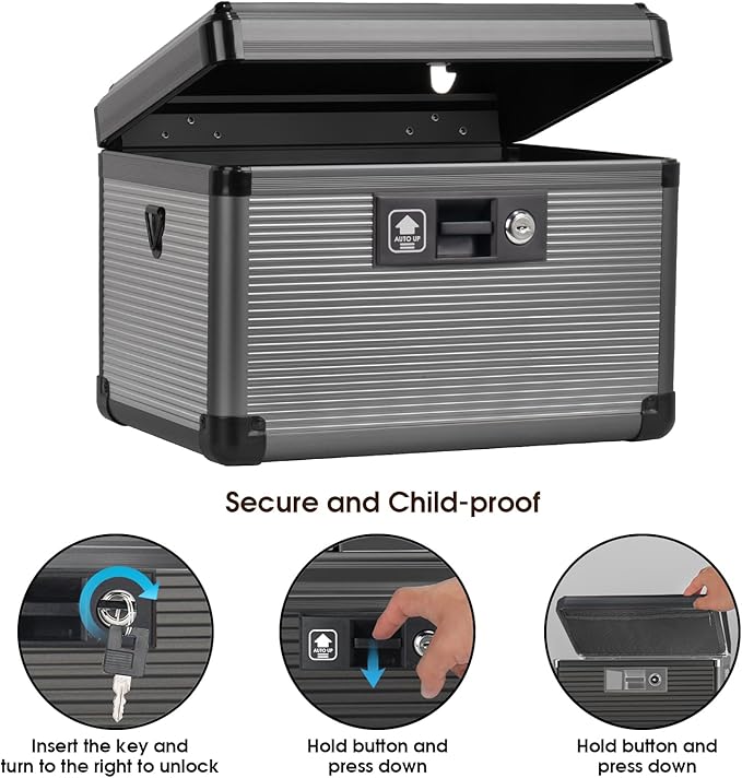 Medicine Lock Box with Key, Alluminum Alloy Box for Medication,First Aid Box with a Removeable Tray to Store Medicines & Pills for Home,Black 10 * 6.89 * 6.89 Inch