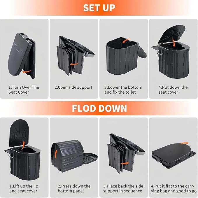UOPBYEA Portable Camping Toilet for Adults With Leak-Proof Bags & Urine Gel | Washable, With Comfortable Cushion, 12-Inch Extra Wide Seat for Camping, Tent, Outdoor, Travel, RV, Beach, Truck Driver, Boat