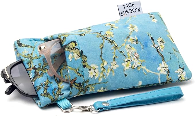 Face Shadow Double Glasses Case Soft Eyeglass Case For Women Men Squeeze Top Sunglasses Case With Cleaning Cloth