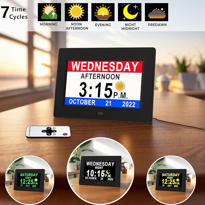 MASSII 19 Alarms Digital Talking Clock with Loud Voice Time Date, Auto DST, 20 Custom Reminders, 10-Level Dimmer, Sleep Trainer, Speaking Day Date Calendar Clock for Seniors Dementia- with Remote