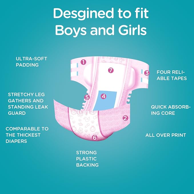 Littleforbig Adult Printed Diaper 10 Pieces - Nursery Pink (Large 36"-46")