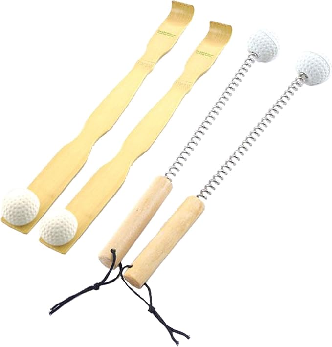 BambooMN 2X Bamboo Bonger Back Scratcher & 2X Metal Mallet Bonger - 4 Total Units