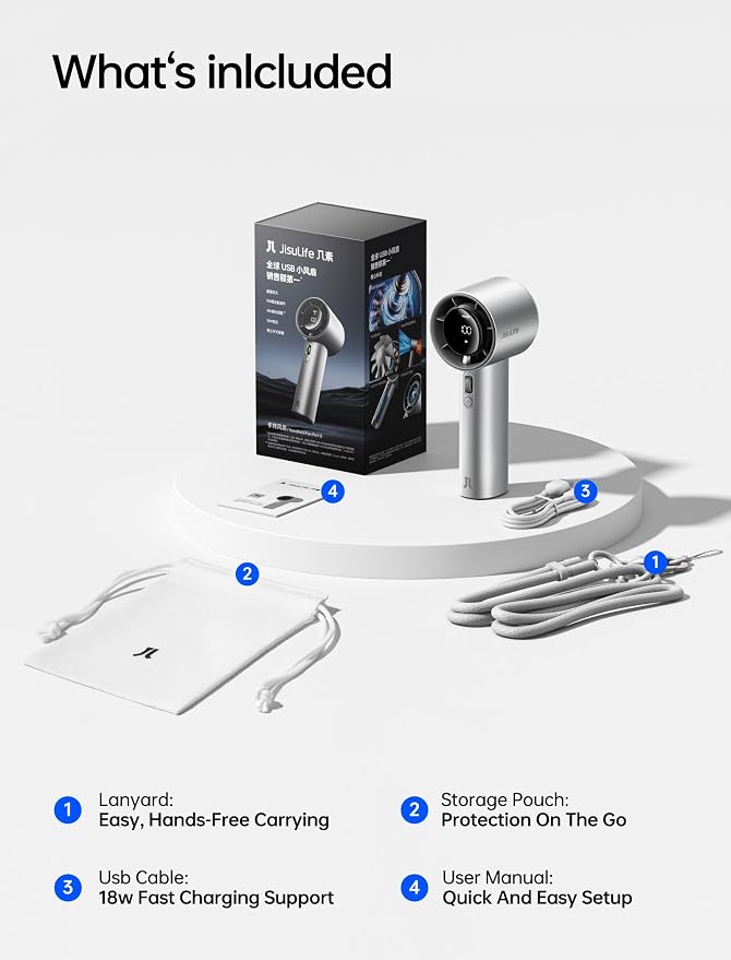 JISULIFE Handheld Fan Pro1S - Next-Gen Airflow: Up to 40H Runtime | Electroplated ABS-Luxury Shine, 1-100 Speed Scroll Wheel, 5000mAh-Portable Fan for Travel, Gifts for Women(Chrome Silver,1Pc)