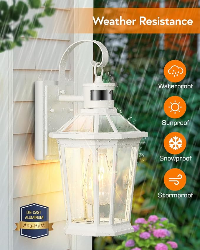 VIANIS Motion Sensor Exterior Light Fixture, Dusk to Dawn Outdoor Wall Lighting, 2 Pcs White Modern Front Porch Light for House, 100% Anti-Rust Aluminum Outside Wall Sconce for Garage, Entryway