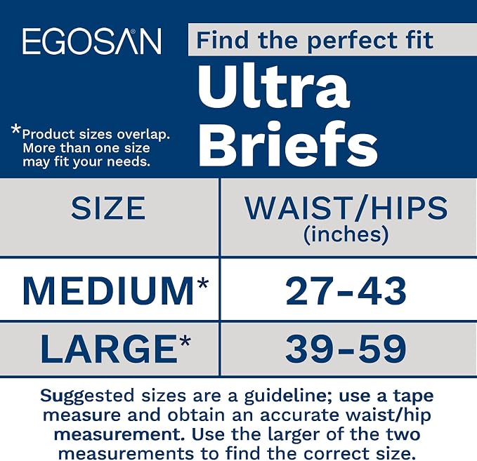 Egosan Ultra Incontinence Disposable Adult Diaper Brief Maximum Absorbency and Adjustable Tabs for Men and Women (Medium, 15-Count)