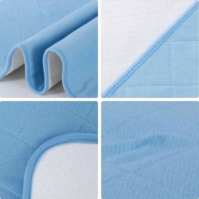 Bed Pads Washable Waterproof for Incontinence 2 Pack 34'' x 52'', Blue | Washable and Reusable Pee Pads, Underpad Sheet Protector for Adults, Elderly, Kids, Toddler and Pets