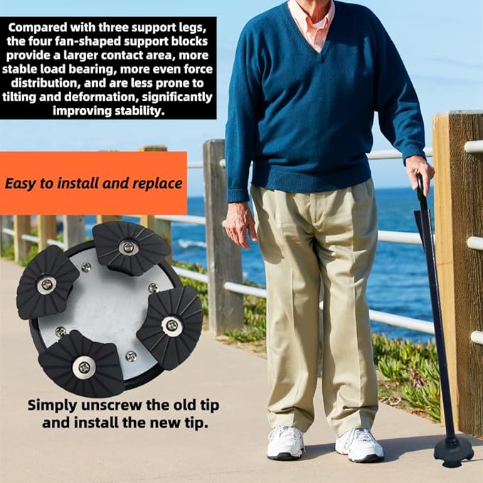 Walking Cane Crutches for Adults,Men&Women Seniors-Foldable Adjustable Lightweight Walking Stick with Waterproof Slip-Resistant Handle,360°Rotating Base&Wrist Strap-for Daily Support