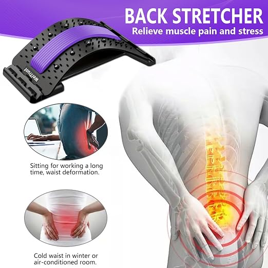 Back Stretcher - 4-Level Adjustable Lumbar Support Board & Back Cracker for Lower Back Pain Relief, Home Office Use (Purple)