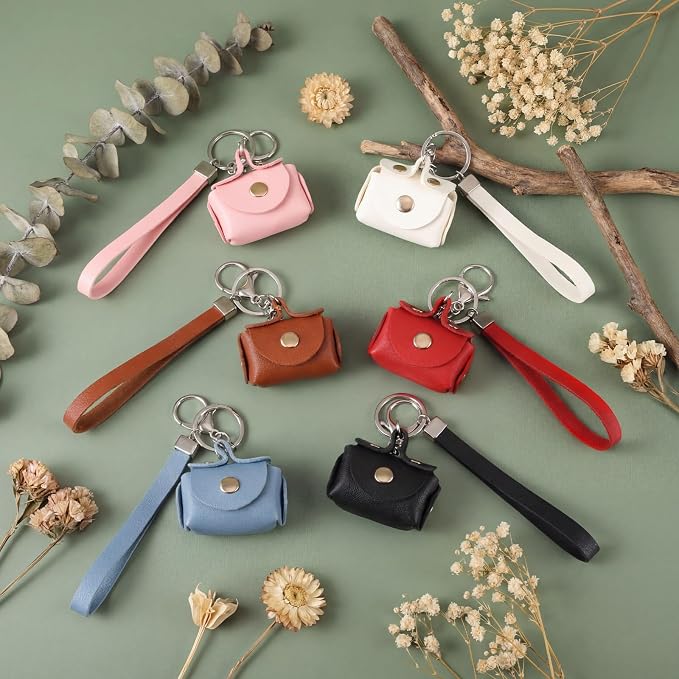 Liliaafar 6 Pcs Mini Backpack Keychain Mini Coin Purses for Women Cute PU Leather Makeup Bag with Keychain, Multi Pocket Card Holder Cable Organizer Giftable Zipper Pouch (Retro)