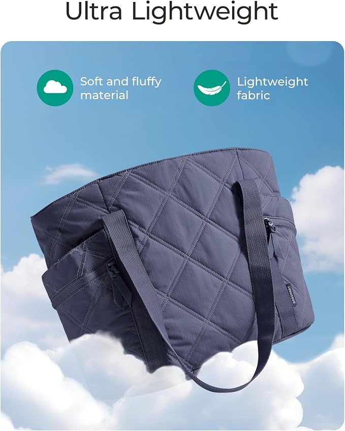 BAGSMART Crush Tote Bag for Women, 20L Puffer Work Tote with Zipper | Quilted Nurse Hospital Bag For Travel College Gym