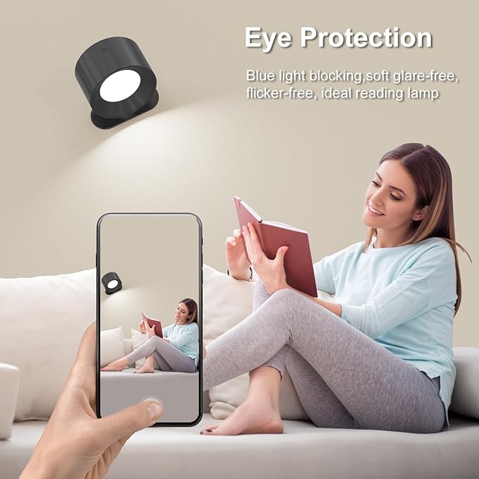 3Pack Battery Operated Wall Sconce, 3 Color Modes 3 Brightness Levels 360°Rotation Lighting Timer Touch & Remote Control, Wall Mounted Lamp LED Wall Lights for Bedroom Reading Bedside (Black)