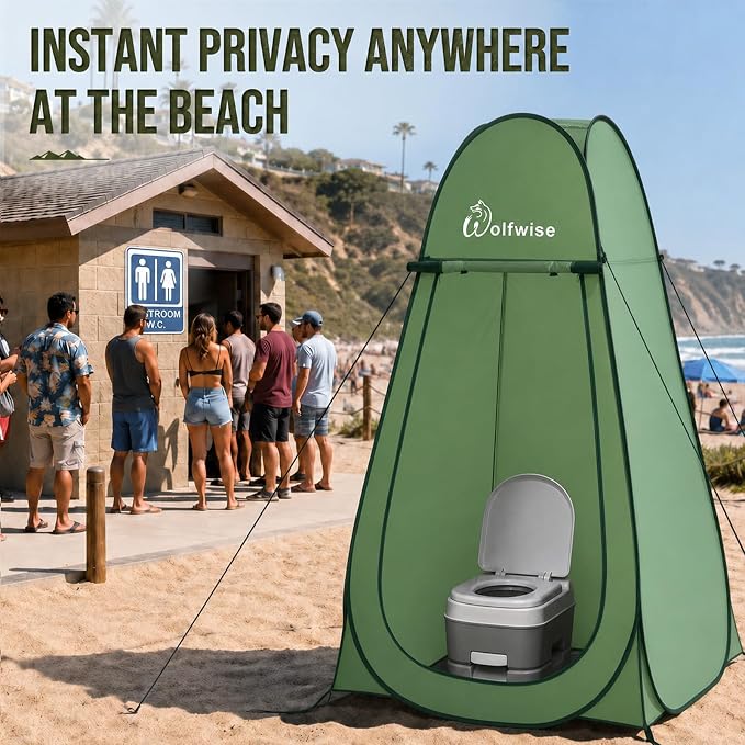 WolfWise Pop Up Shower Tent for Camping Essentials, Compact & Lightweight | Portable Instant Changing Tent with Window & Carry Bag, Privacy Dressing Room Bathroom for Outdoor, 6'3"/6'11" H