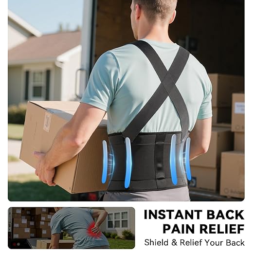 Work Back Brace for Men & Women, Adjustable Lower Back Support Belt for Sciatica, Herniated Disc, Pain Relief, Moving Construction Warehouse Heavy Lifting Safety & Protection (Black, Large)