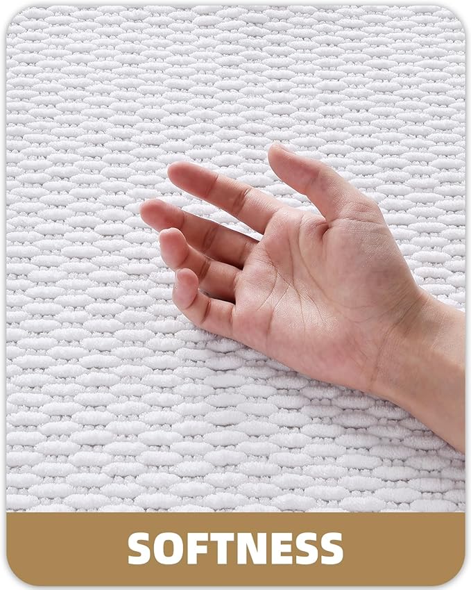 Color&Geometry Bathroom Rugs with Rubber Backing, Non Slip Machine Washable Bath Mat, Soft Absorbent Chenille Boho Carpet for Bathroom Floor, Tub and Shower,24"x36", White