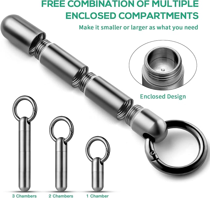 TISUR Small Keychain Pill Holder, Titanium Pill Case Waterproof Pill Fob for Travel Purse Pocket, Portable Pill Container Box Pill Organizer Tube | Waterproof Pill Fob,Portable Pill Box Container,Purse Pill Organizer Tube