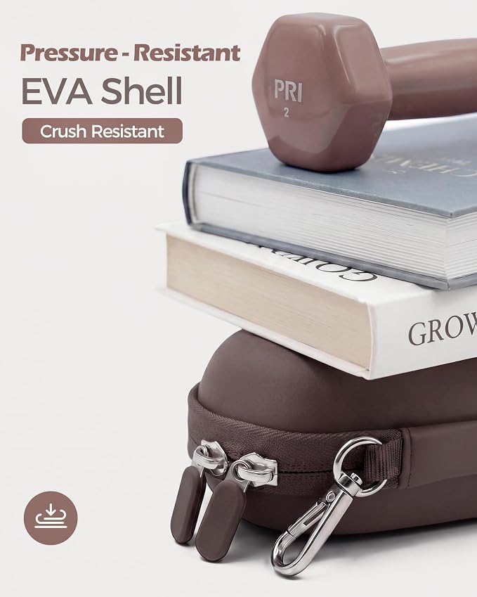 ProCase Hard Double Sunglasses Glasses Case for Men Women -Chocolate | Hard EVA Shell Shockproof Dual Eyeglass Case with Metal Hook Velvet Lining, Travel Zipper Organizer for Couple Gifts