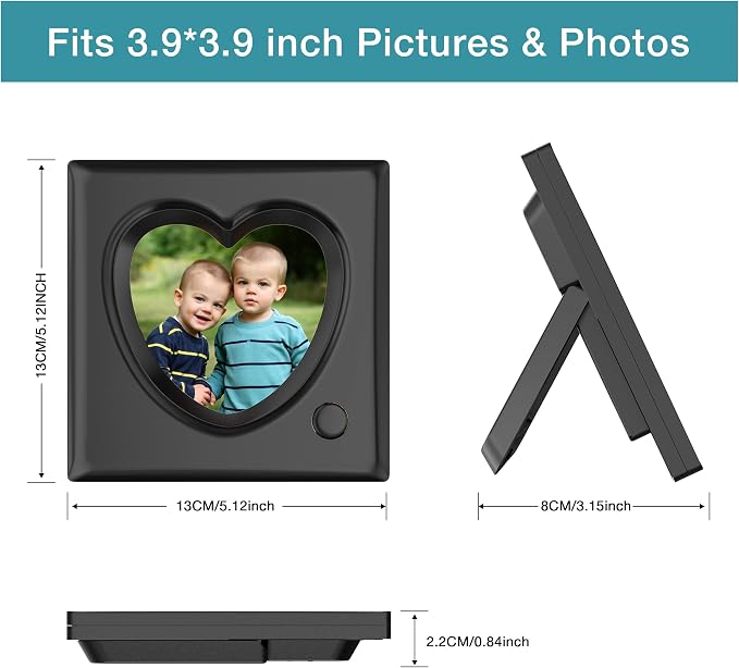 KWANWA Recordable Picture Frame – 20-Second Voice Recording, 3.9x3.9 Heart Shape Photo Frame, Personalized Keepsake for Loved Ones, Memorial, Long Distance, Birthday, Christmas, Mother's Day, Wedding – Tabletop Display for Home Office Desk