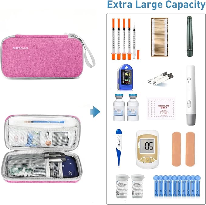 suzamed Insulin Cooler Travel Case,EVA Insulation Travel Medicine Kit with 2 Ice Packs for Diabetes Care,Insulin Pen and Other Diabetic Supplies (Pink)