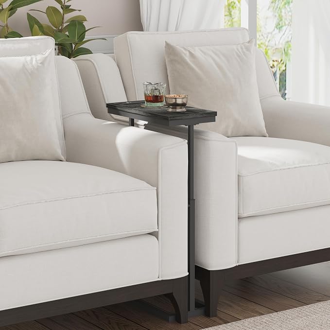 TUTOTAK End Table with Charging Station, Side Table, Tall Couch Table | Sofa Table, for living Room, Bedroom, Grey TB01BY084
