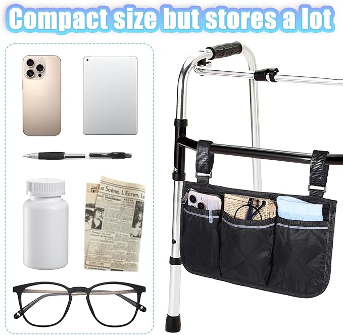 YBEATY Walker Bag Basket with Reflective Strips Walkers Rollator Organizer Carry Storage Pouch Wheel Chair Folding Basket Lightweight Large Capacity Organizer for Seniors Elderly Rollator Accessories