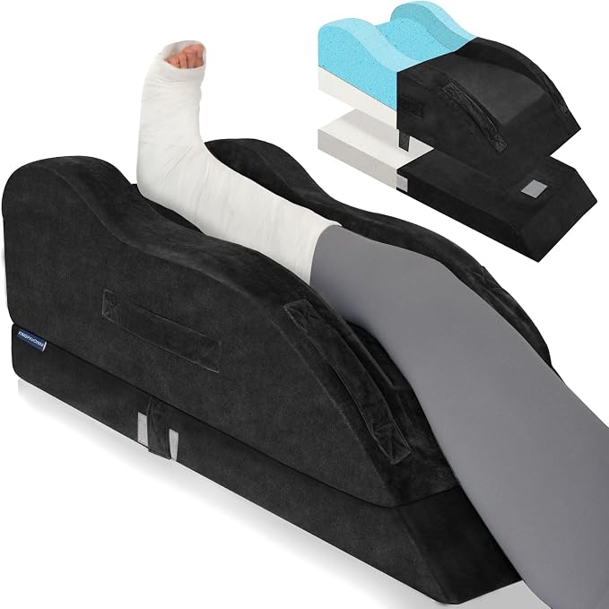 KingPavonini Adjustable Leg Elevation Pillows for After Surgery, Ergonomic Curve Keeps Knee Straight, Memory Foam Leg Pillow Elevation for Blood Circulation, Swelling and Pain Relief (Black)