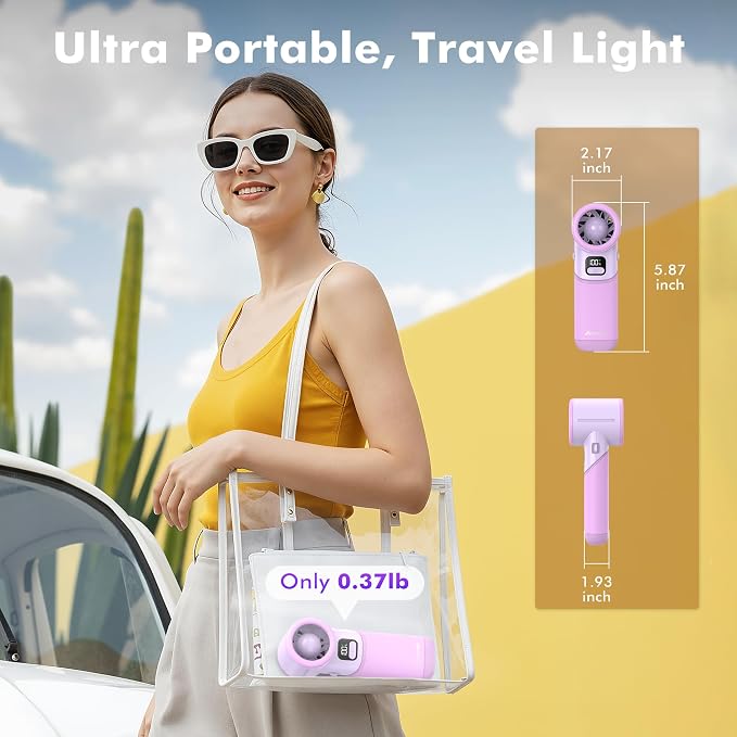 AMACOOL Portable Handheld Turbo Fan丨5 Speed Foldable Hand Fans丨Max 20 Hours Runtime丨Rechargeable Mini Pocket Cooling Fan for Travel, Outdoor Activities, Gifts for Women