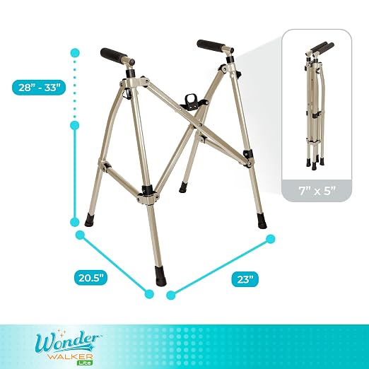 Stander Wonder Walker Lite Short, Lightweight Junior Folding Mobility Aid for Petite Adults, Seniors, and Elderly, Collapsible Travel Assistant with Rubber Feet for Support, Desert Sand