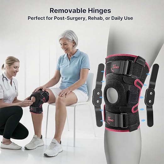 Fit Geno Hinged Knee Brace for Women: Adjustable Knee Brace with Side Stabilizers - Breathable Compression for Meniscus Tear, Arthritis, Knee Pain Relief, Injury Recovery, Running, Sports (Medium)