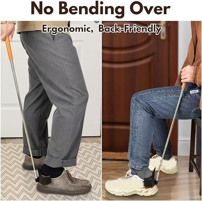 Zunate Long Handle Shoe Horn with 31 Inch Telescopic Rod, Stainless Steel Tool for Seniors and Pregnant Women to Assist in Putting on Sneakers and Dress Shoes