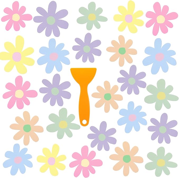 24 Pcs Non Slip Macaron Colors Flowers Bathtub Sticker Daisy Skidproof Shower Sticker Anti Slip Shower Decals Bathe Treads Adhesive Appliques Scraper Bright Adhesive Decal for Bathroom Decor
