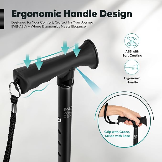 Enhanced Walking Cane (Thicker & Longer) - Foldable, Adjustable, Collapsible, Spare Tip, with Travel Bag | Versatile Walking Stick for Every Height, Weight, Seniors & Adults