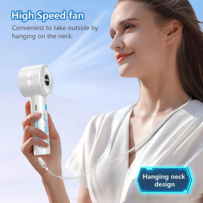 Portable High Speed Mini Handheld Fan, USB Rechargeable Neck Personal Mini Fan(7000 RPM high speed motor,Lasts 4-16 Hours) 4-speed powerful Wind Fans for Summer Outdoor Traveling,Gifts for Kids