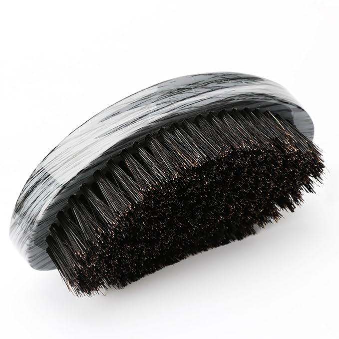Curved Wave Brush for Men 360, Medium Hard Palm Hair Brushes Boar | Nylon Mix Boar Bristles for Black Hair Wavers to Creating 360 Waves & Beard Daily Use (Grey)