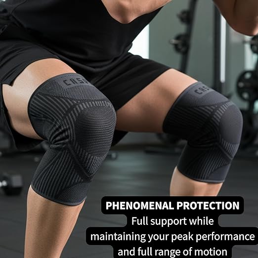 Caspe 2 Pack Knee Compression Sleeve – Knee Brace for Women & Men, Support for Running, Gym, Sports, Mild Arthritis, Pain Relief, Training, Daily Use, Workout (Black, Large)