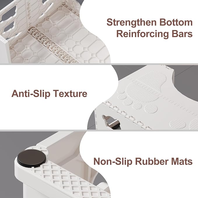 Foldable Squatting Potty for Travel, 7 Inch Toilet Stool Squat Adult, Lightweight Portable Poop Stool for Adults, Bathroom Stools with Anti-Slip Feet, White, Easy to Storage