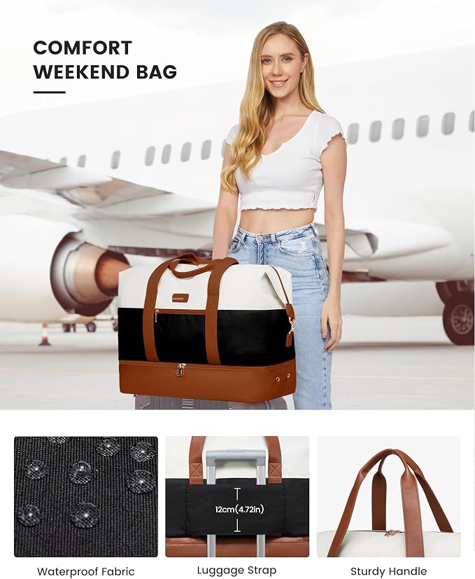 LOVEVOOK Weekender Bag for Women, Large Duffle Bag for Travel with 2 Packing Cubes, Carry on Overnight Bag with Shoe Compartment, Mom Hospital Bags for Labor and Delivery